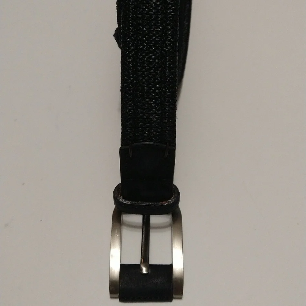 Unisex Black Textured Adjustable Tweed Look Belt Size 26-30 #W-784